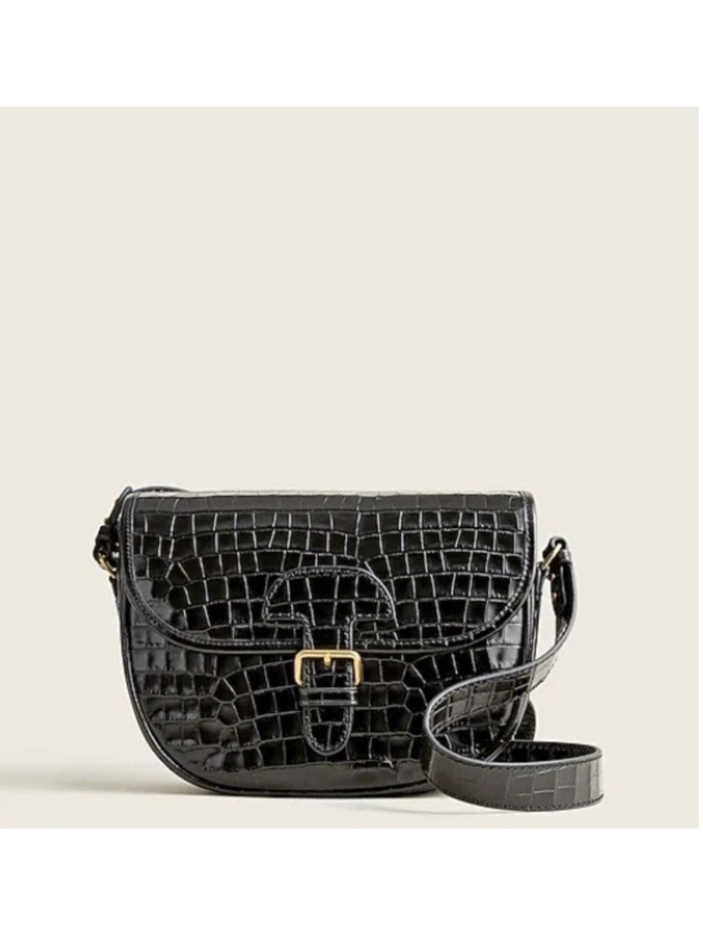 J.Crew Classic large saddle bag in croc-embossed leather Black NWT